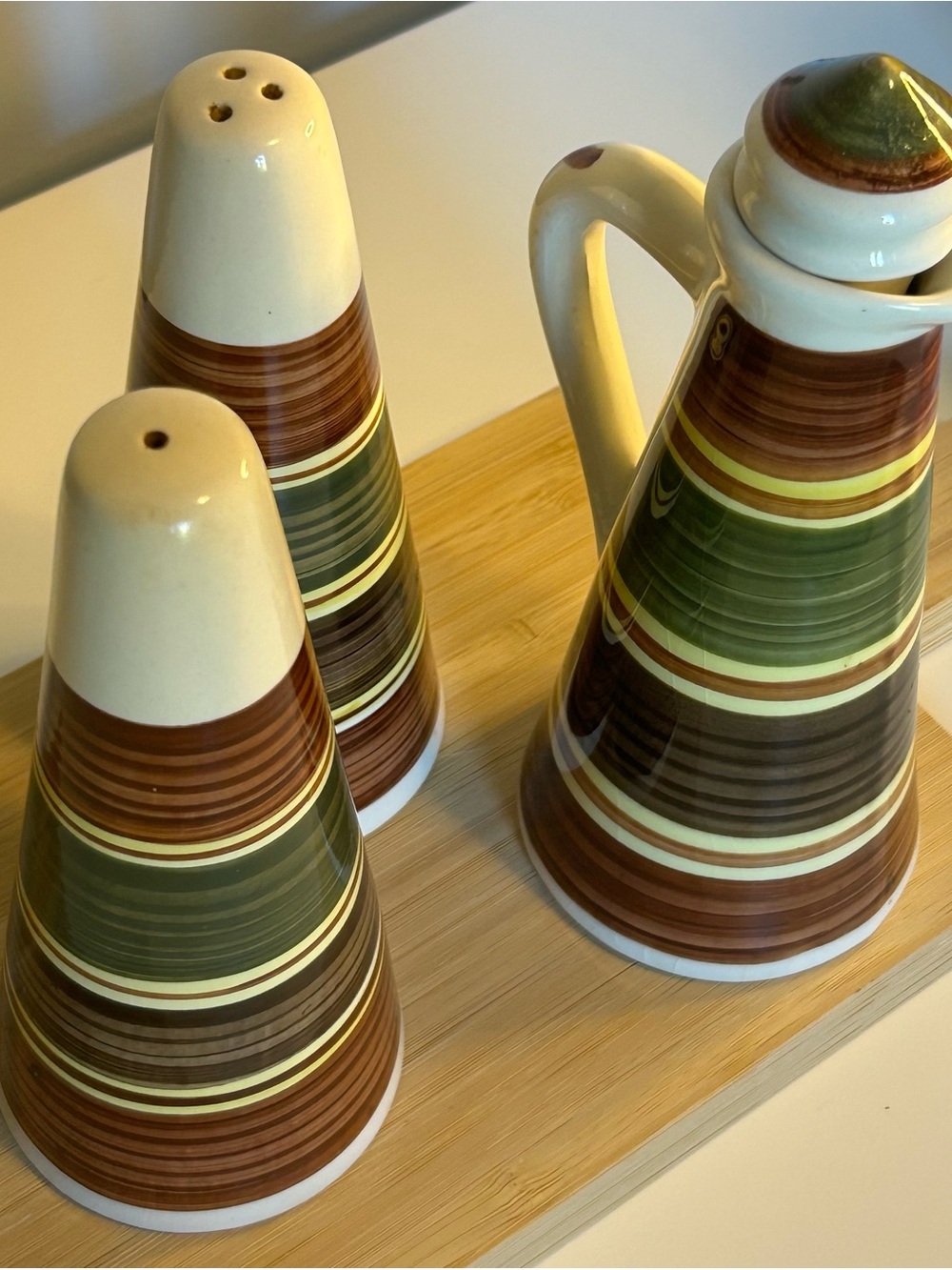 Vintage Dragon Pottery Rhayader Wales Cruet Set Salt Pepper Oil Vinegar